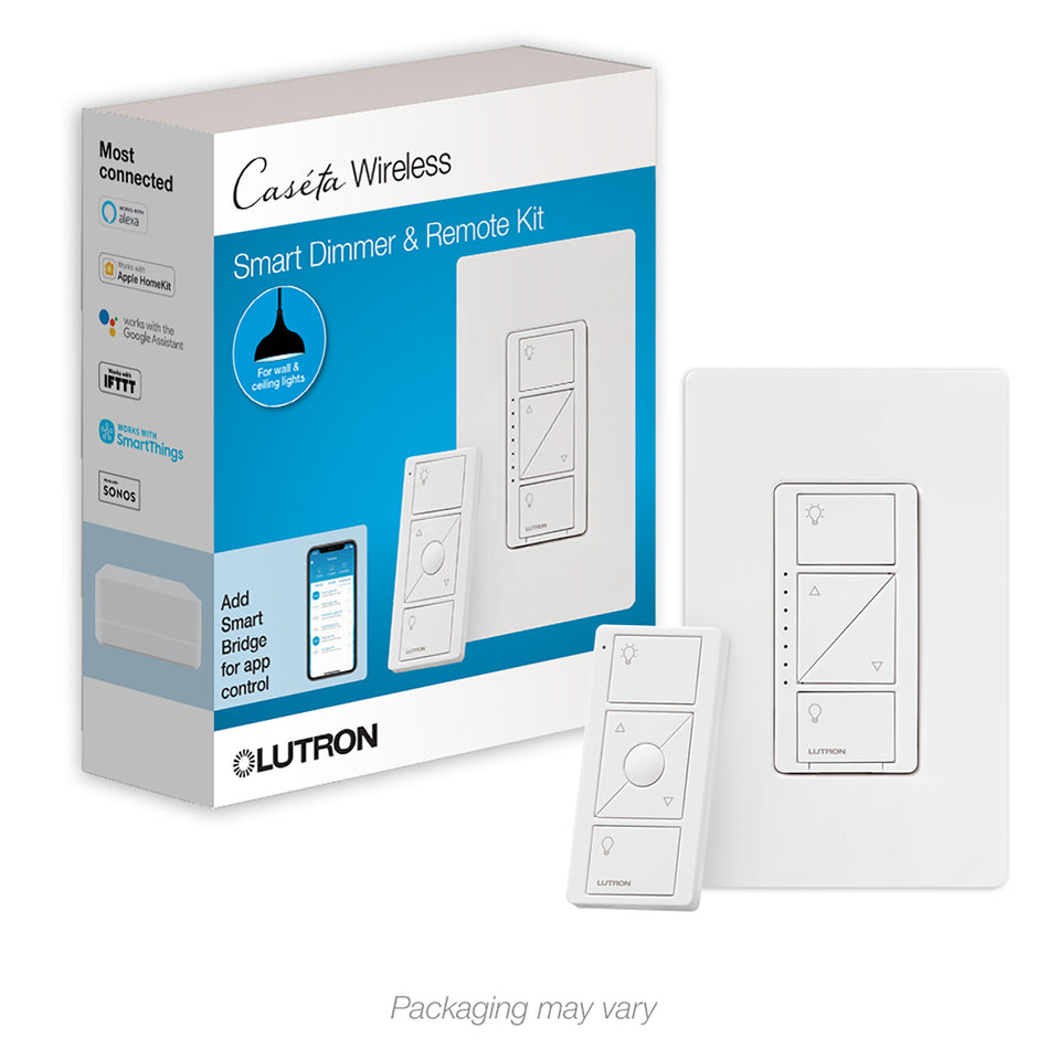 Lutron Caseta Smart Dimmer Kit - In-Wall Dimmer, Pico Remote, and Wallplate | P-PKG1W