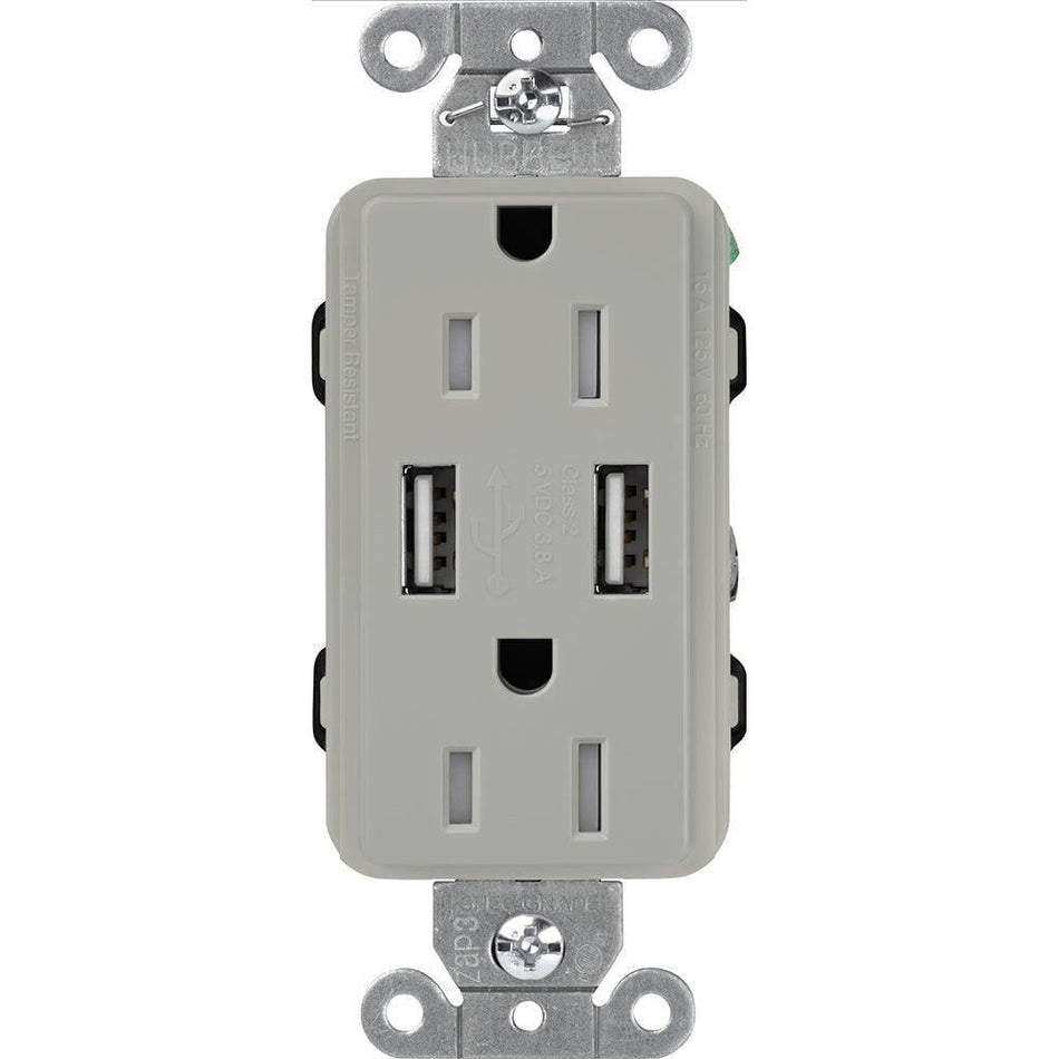 Lutron Claro 15A Tamper-Resistant USB Receptacle - Built-in USB-A Charging Port | CAR-15-UBTR