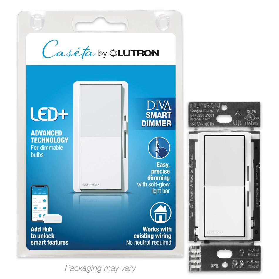 Lutron Caseta DVRF-6L-WH Diva Smart Dimmer - No Neutral | DVRF-6L