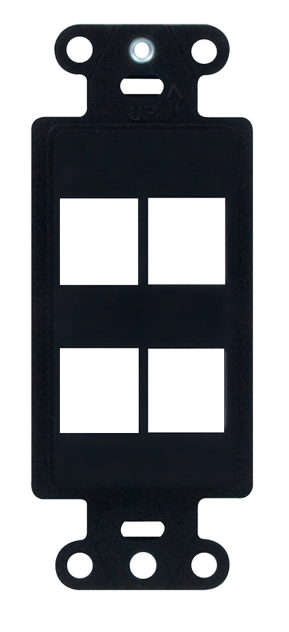 4-Port Keystone Decorator Strap - Black, Fits Single-Gang Decora Wall Plates | POEJKDS4-BK