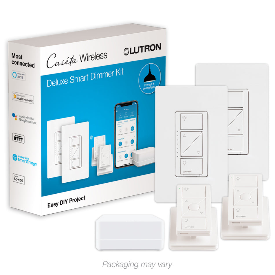 Lutron Caseta Smart Audio Starter Kit - Smart Hub PRO and (2) Pico Audio Remotes | P-BDG-PKG2W