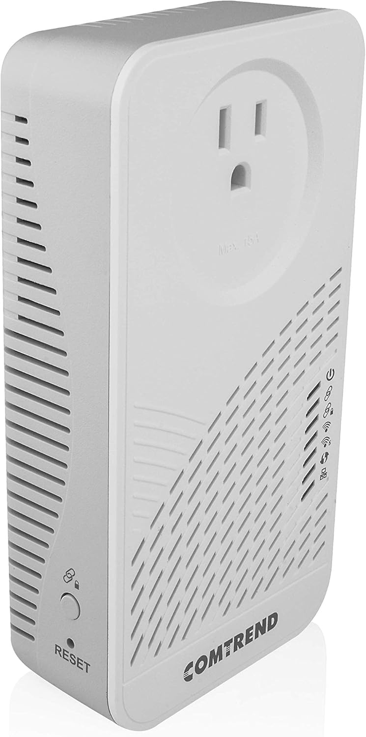 Close-up of the Comtrend PG-9182AC adapter showing status LEDs and Ethernet port.