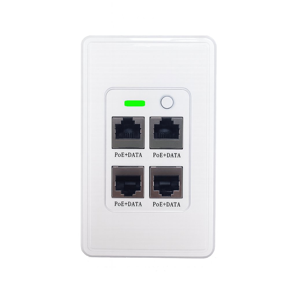 Product Marketing image of the Grid Networking SKU APOEJK2-WH - Grid Active POE-Jack® In-Wall Switch | 4-Port Gigabit, Rear PoE Uplink Wall Plate | APOEJK2-WH