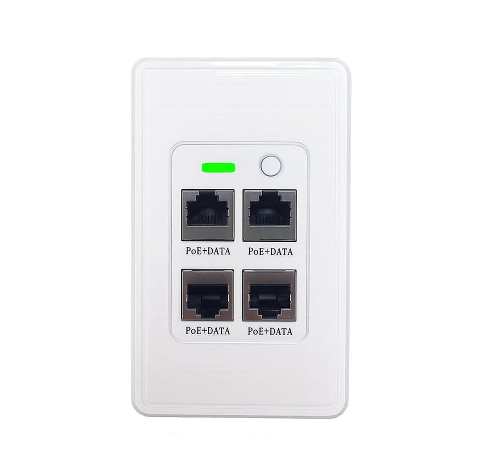 Product Marketing image of the Grid Networking SKU APOEJK2-WH - Grid Active POE-Jack® In-Wall Switch | 4-Port Gigabit, Rear PoE Uplink Wall Plate | APOEJK2-WH