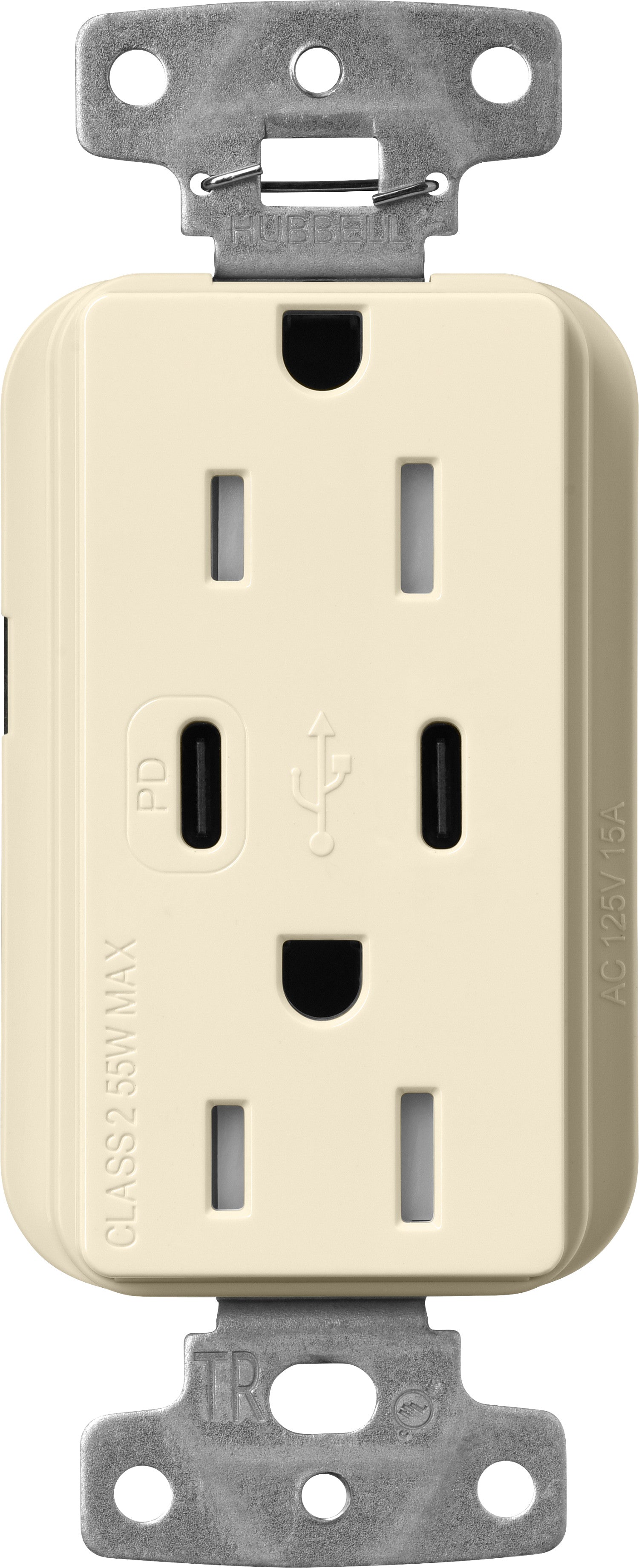 Lutron Claro CAR-15-CCTR-AL Dual USB-C (1 PD) duplex receptacle, gloss finish, Almond