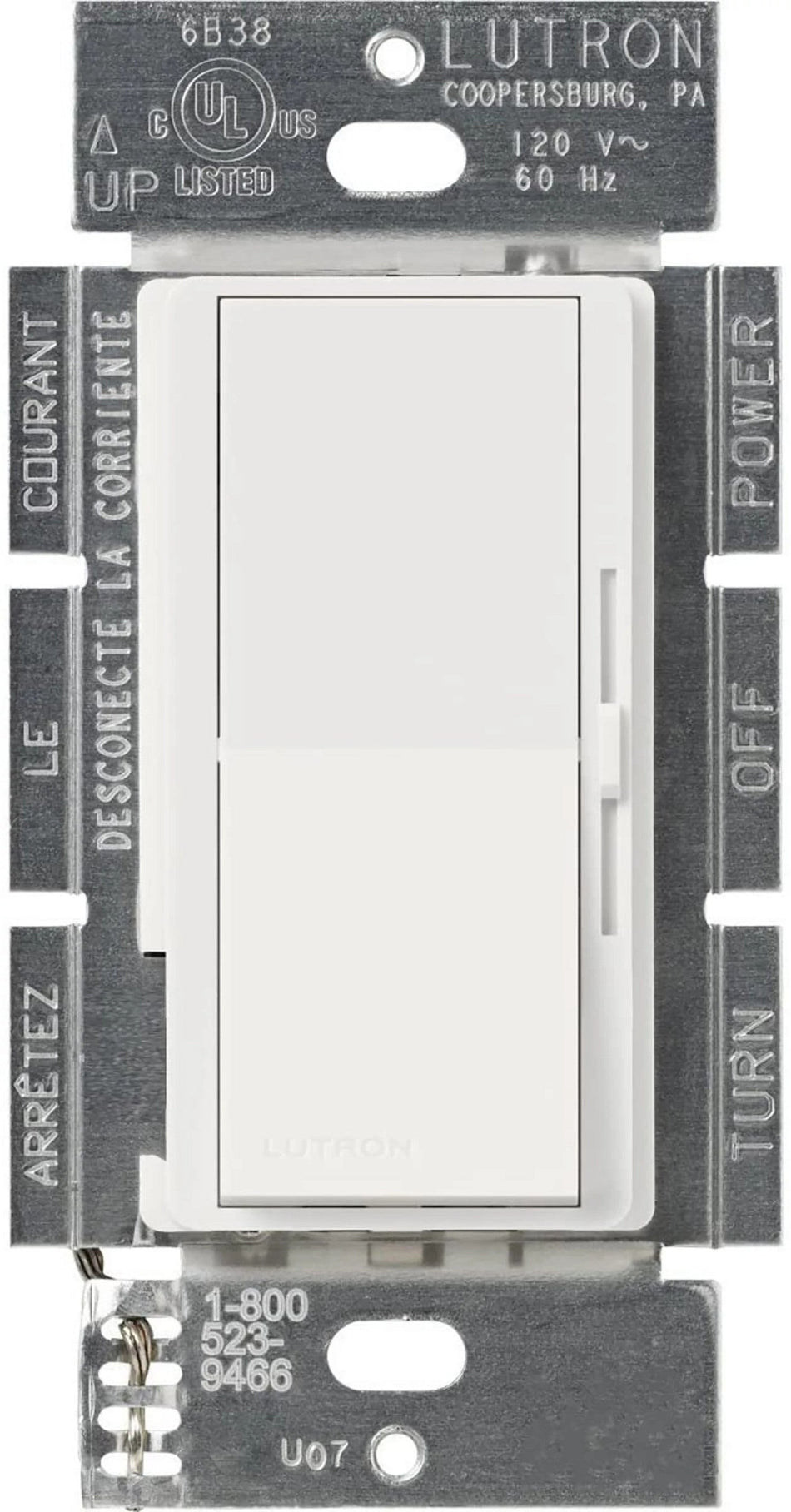Lutron DV-103P-WH-CSA Diva 1000W 3-way incandescent halogen preset dimmer in white with paddle and slide control