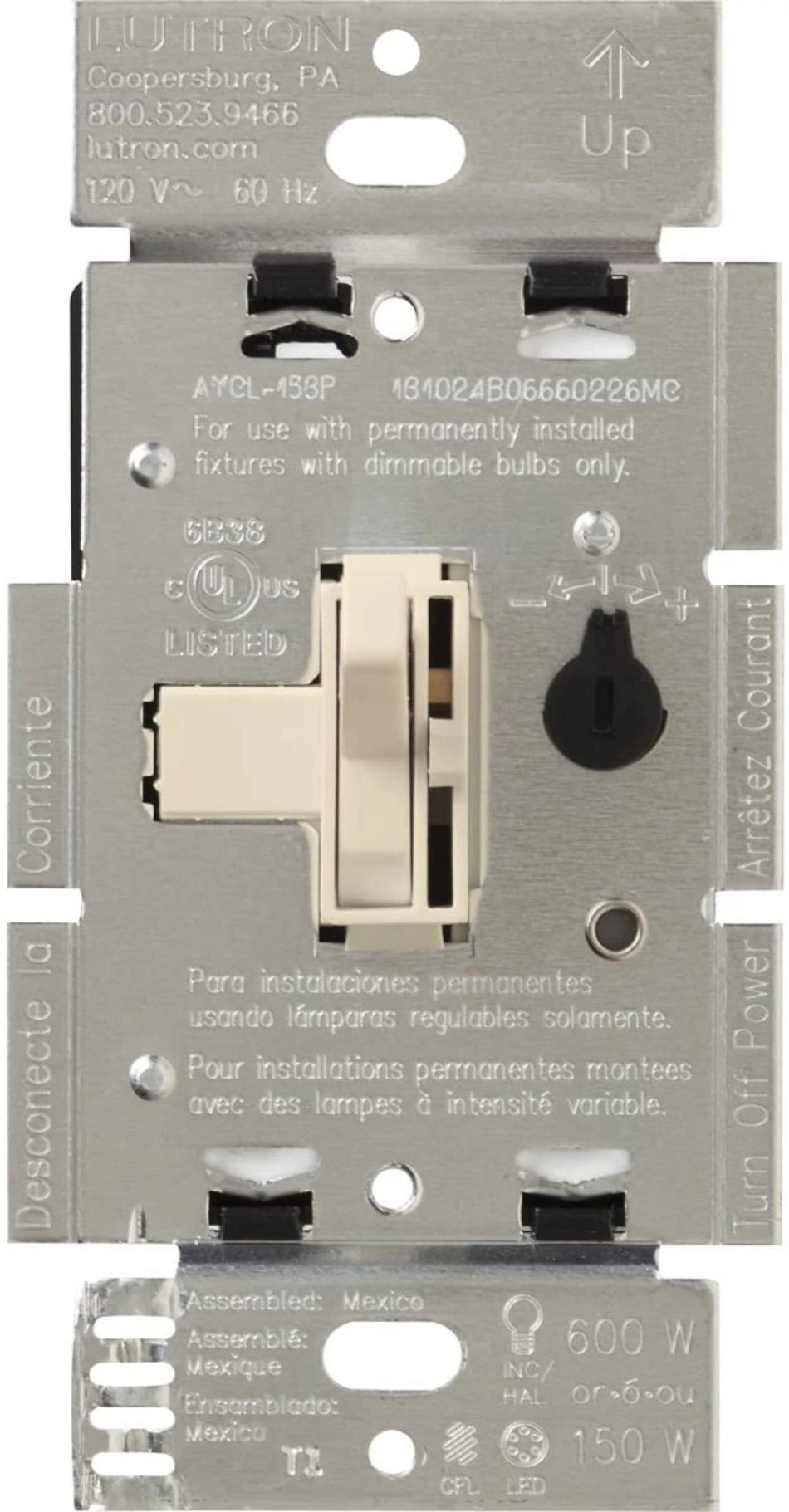 Lutron Ariadni LED+ Dimmer Switch | Retail Packaging | Single-Pole / 3-Way | AYCL-153PH