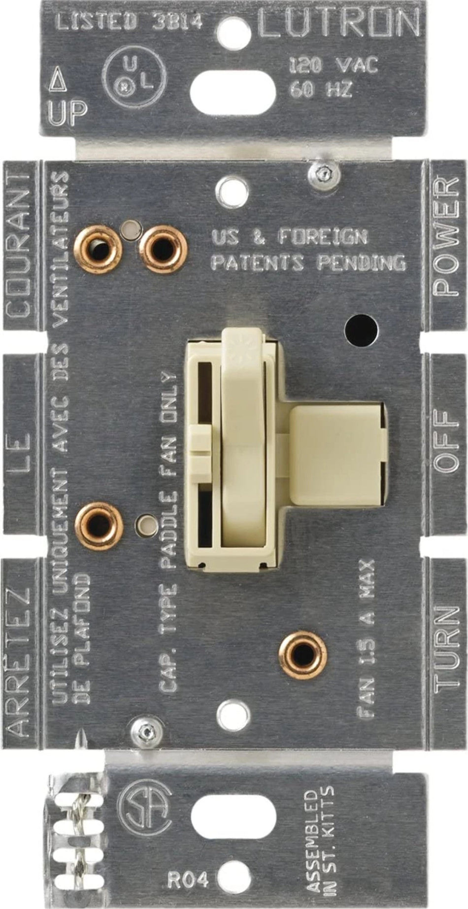 Lutron Ariadni Quiet 3-Speed Fan Control, 1.5A, Single Pole/3-Way | AYFSQ-F
