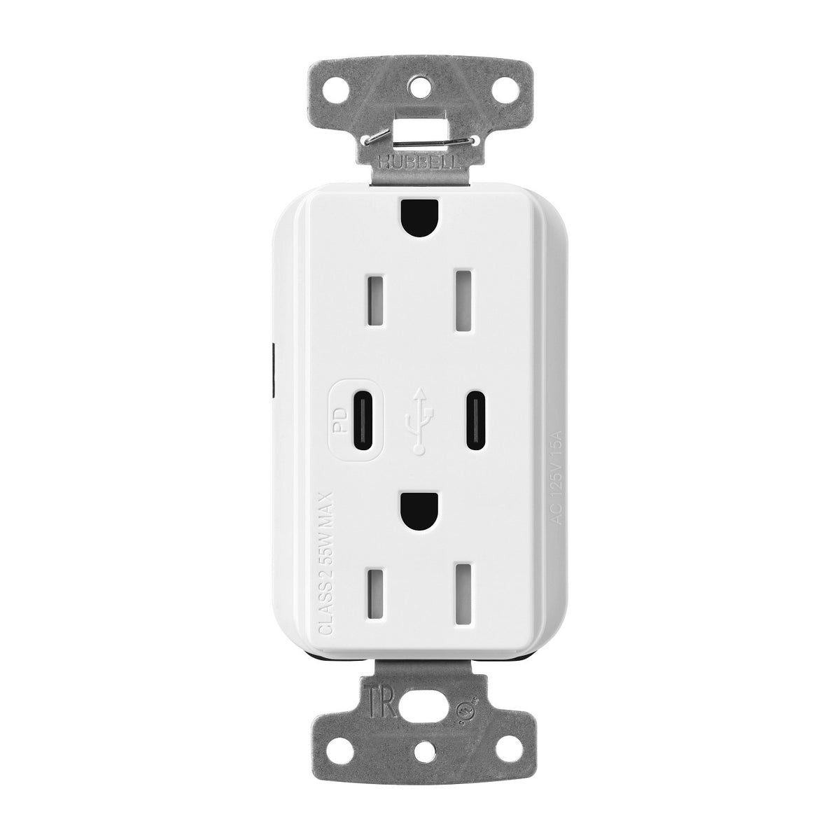 Lutron Claro CAR-15-CCTR-WH Dual USB-C (1 PD) duplex receptacle, gloss finish, White