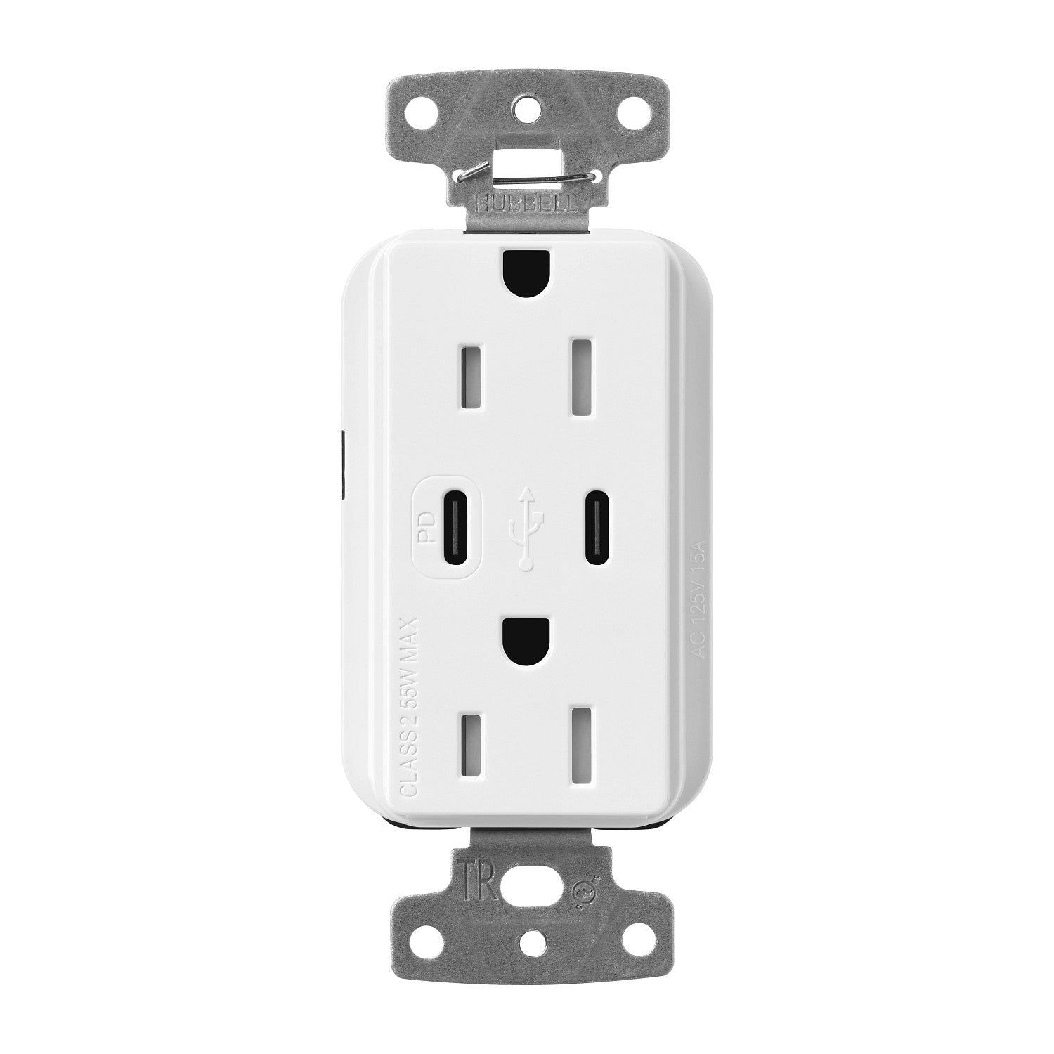 Lutron Claro CAR-15-CCTR-WH Dual USB-C (1 PD) duplex receptacle, gloss finish, White