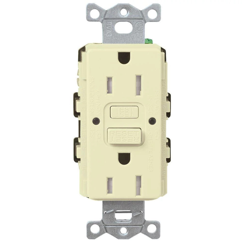 Lutron Claro 15A GFCI Tamper-Resistant Receptacle - Self-Testing Outlet (Almond) | CAR-15-GFST