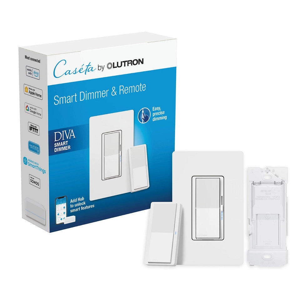 Lutron Diva Smart Dimmer Kit - Paddle Style + Pico Remote (White) | DVRF-PKG1D-WH
