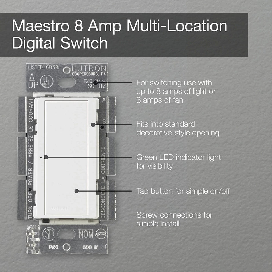 Lutron Maestro 8A Electronic Switch - Multi-Location Satin | MSC-S8AM