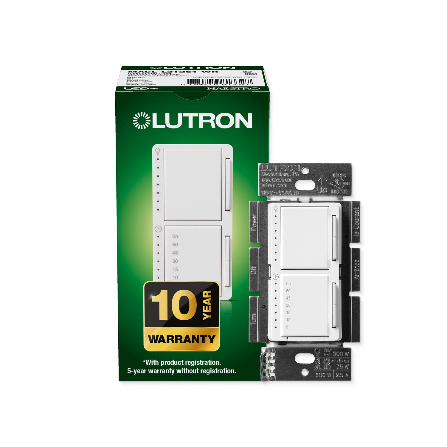 Product Marketing Image of Lutron Product MACL-L3T251-WH offered by Simply Secured for customer visibility