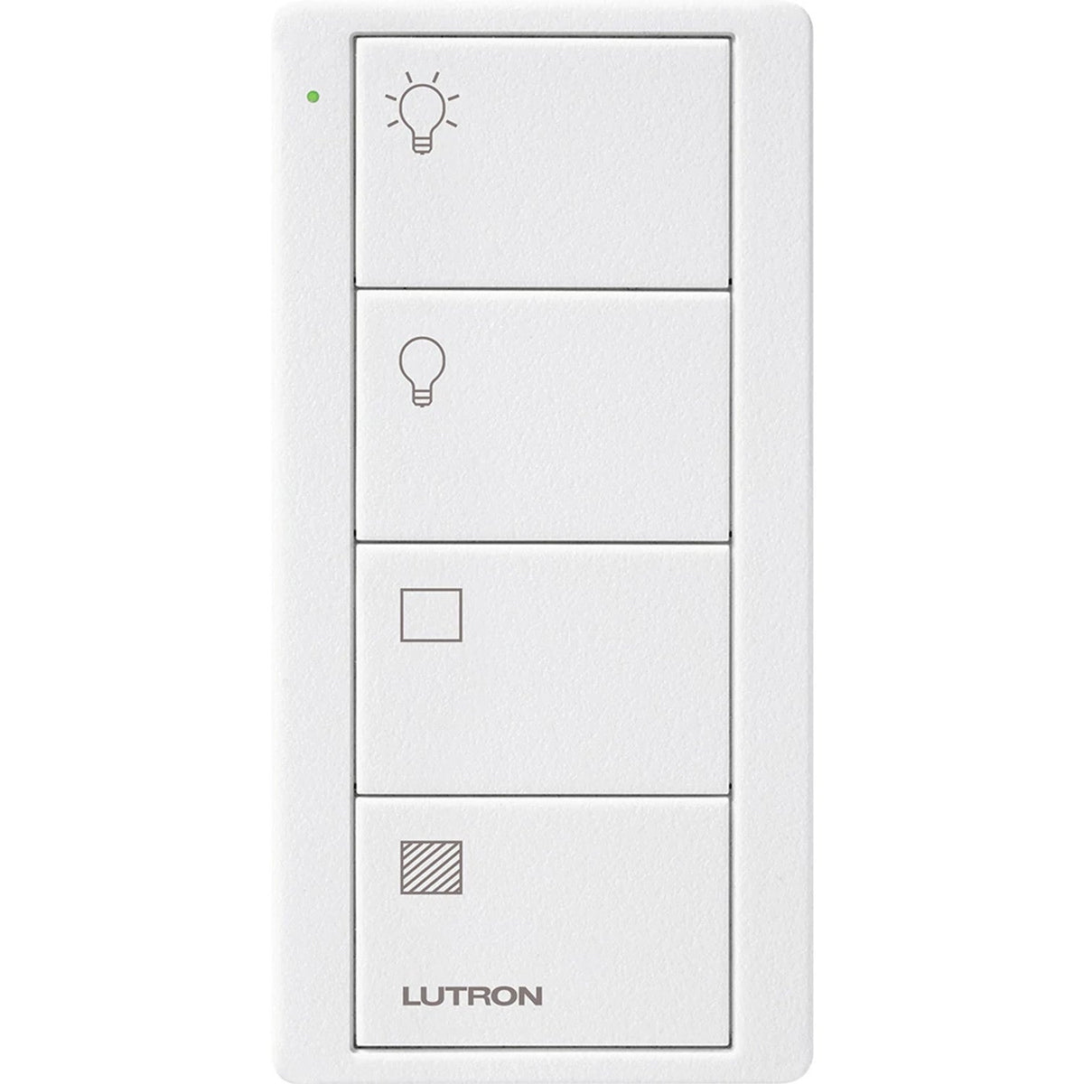 Product Display Visual of the SKU: PJ2-4B-TSW-LS21 for Marketing of theLutron Pico Smart Remote, 4-Button 2-Group Control (Light & Shade Icons) | PJ2-4B-XX-LS21