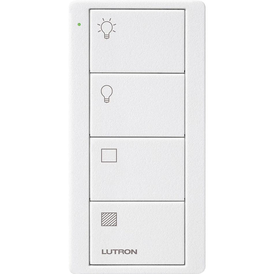 Product Display Visual of the SKU: PJ2-4B-TSW-LS21 for Marketing of theLutron Pico Smart Remote, 4-Button 2-Group Control (Light & Shade Icons) | PJ2-4B-XX-LS21