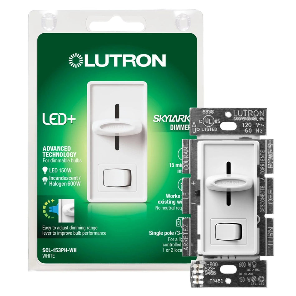 Lutron Skylark LED+ Dimmer Switch 150W LED / 600W Inc/Hal 120V Single-Pole/3-Way | SCL-153P