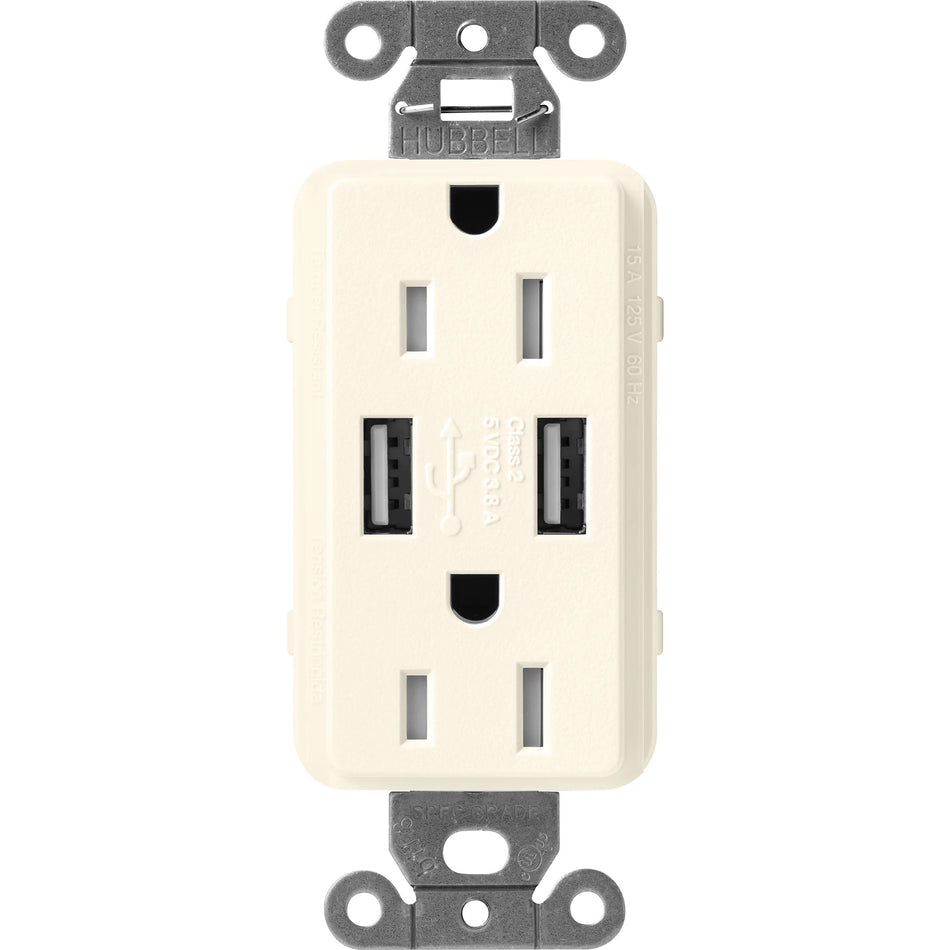 Lutron Satin Colors 15A Tamper-Resistant USB Receptacle - Hybrid USB-A & USB-C Charging | SCR-15-UBTR