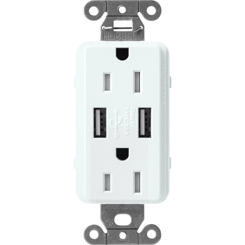Lutron Claro 15A Duplex Receptacle with USB-A Charger - Tamper-Resistant | SCR-15-T