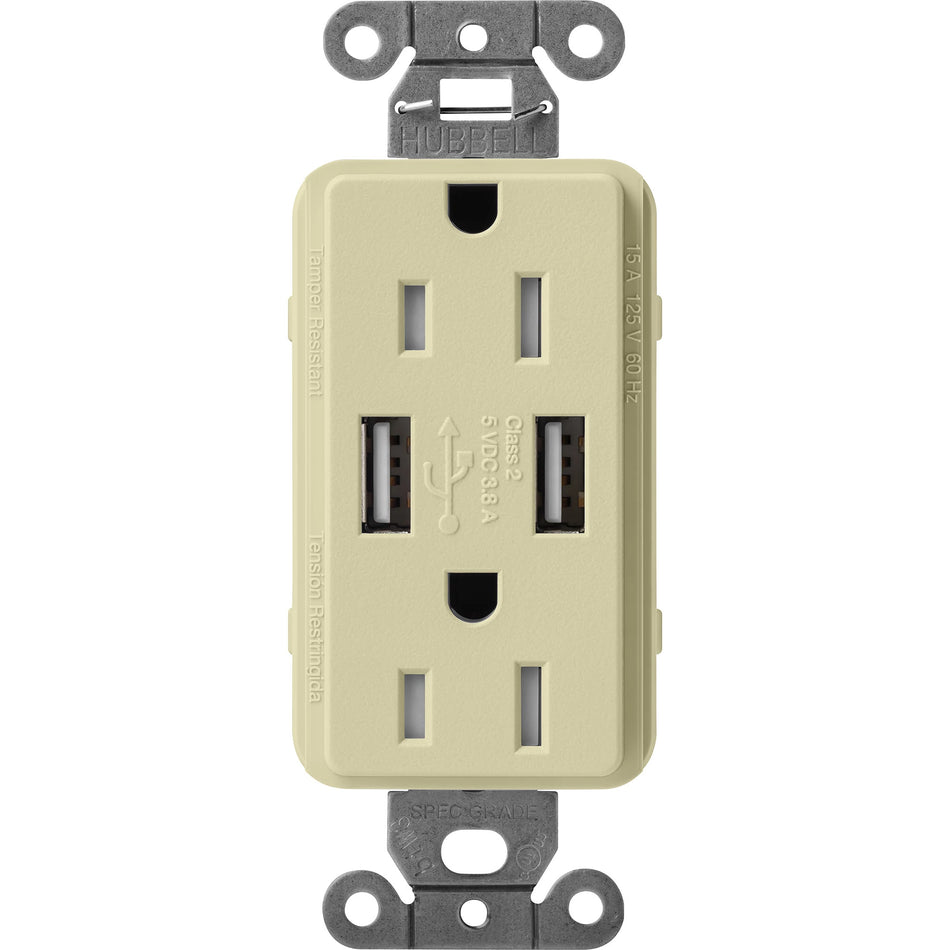Lutron Satin Colors 15A Tamper-Resistant USB Receptacle - Hybrid USB-A & USB-C Charging | SCR-15-UBTR