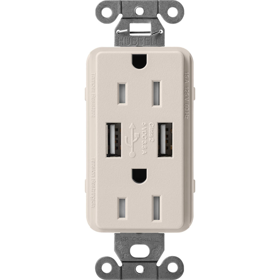 Lutron Claro 15A Duplex Receptacle with USB-A Charger - Tamper-Resistant | SCR-15-UBTR