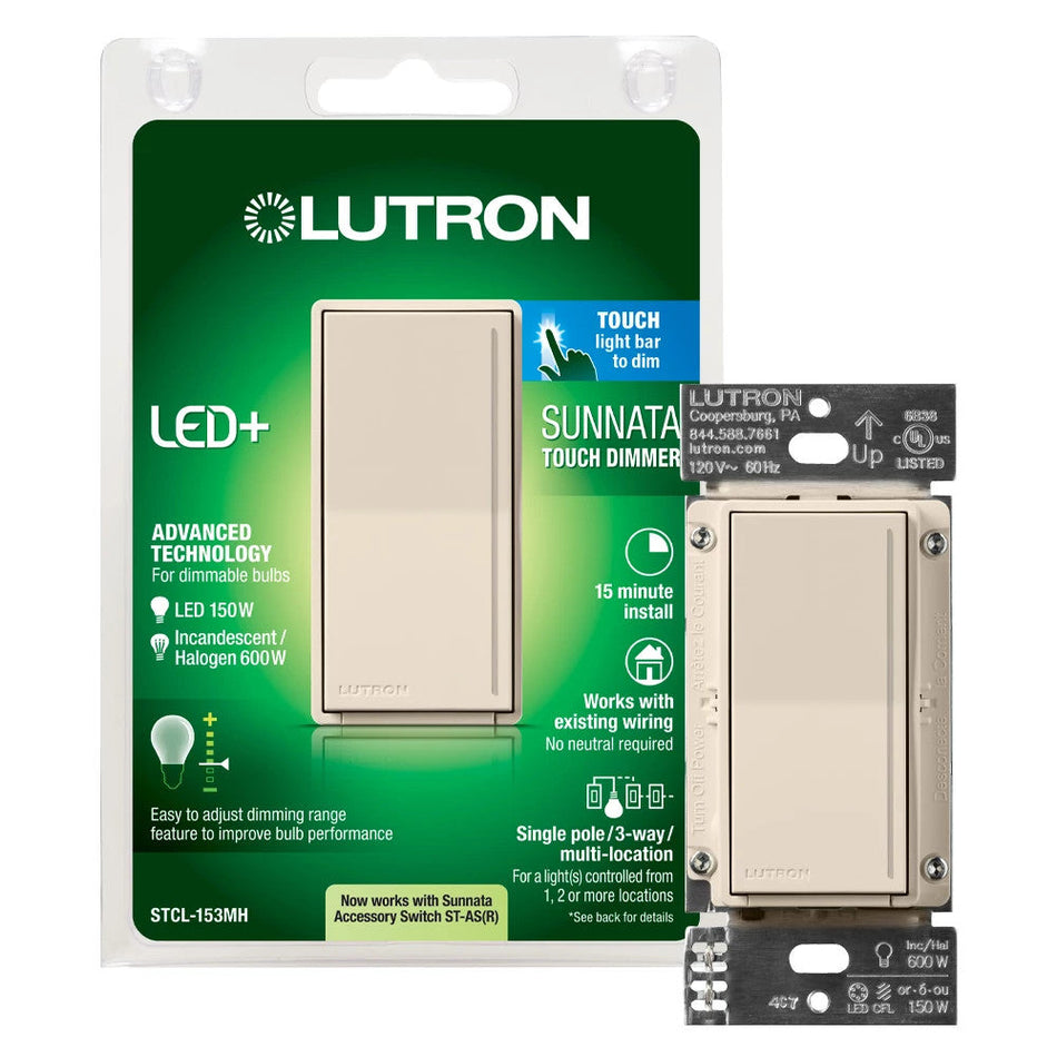 Lutron Sunnata LED+ Dimmer Switch, 150W LED, Single-Pole/Multi-Location | STCL-153MH-XX-C