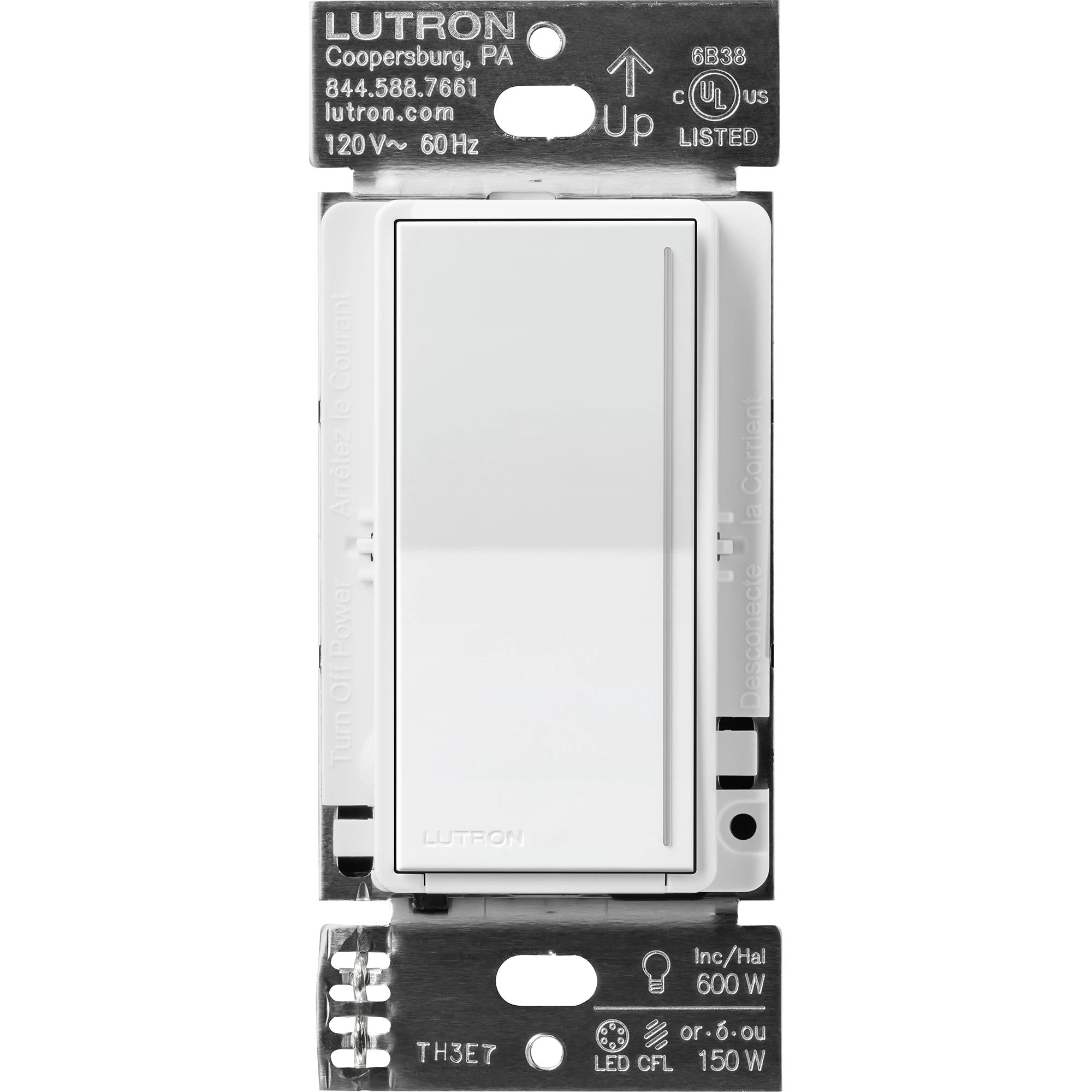 Product Display Visual of the SKU: STCL-153MH-WH-C for Marketing of theLutron Sunnata LED+ Dimmer Switch, 150W LED, Single-Pole/Multi-Location | STCL-153MH-XX-C