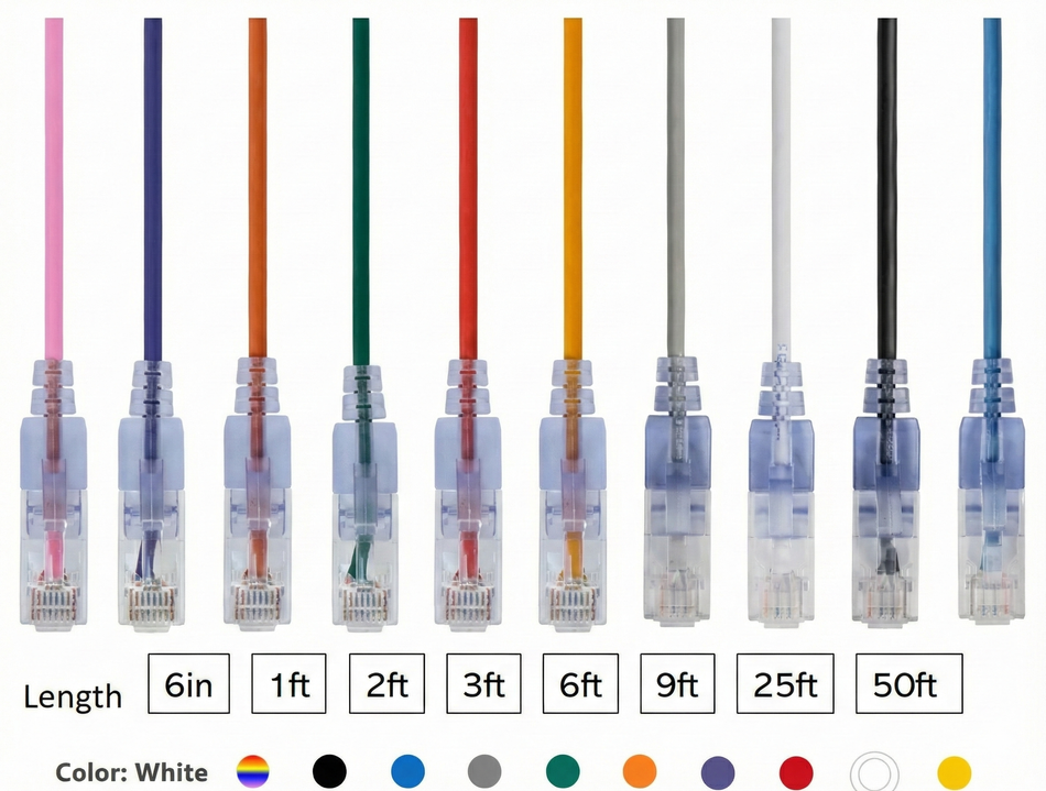 6 in Slim Cat6A 10G Patch Cable - Rainbow 10-Pack, 30AWG UTP, Snagless RJ45 550 MHz | GRP6A-005-RW