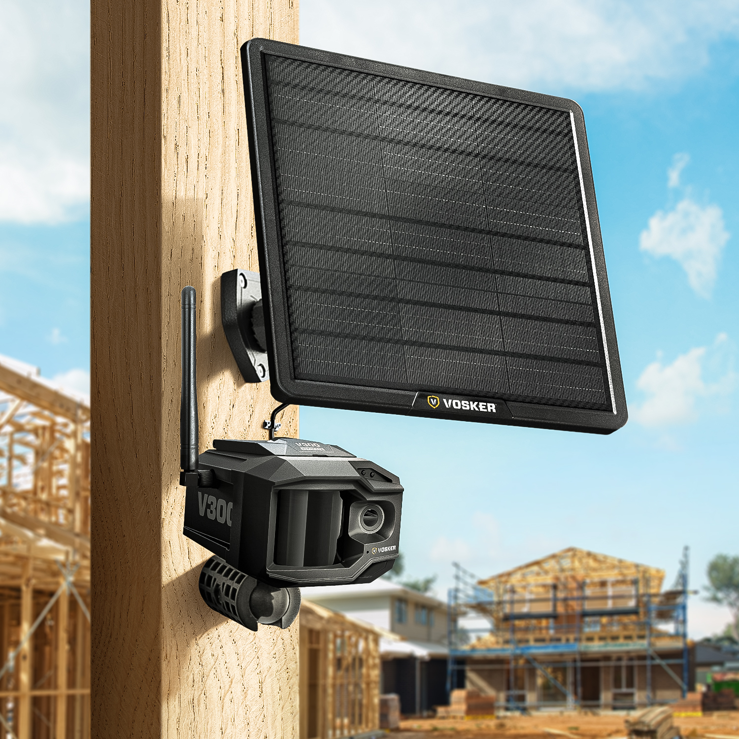 V300 Ultimate solar power bank and camera set up at a remote construction site.
