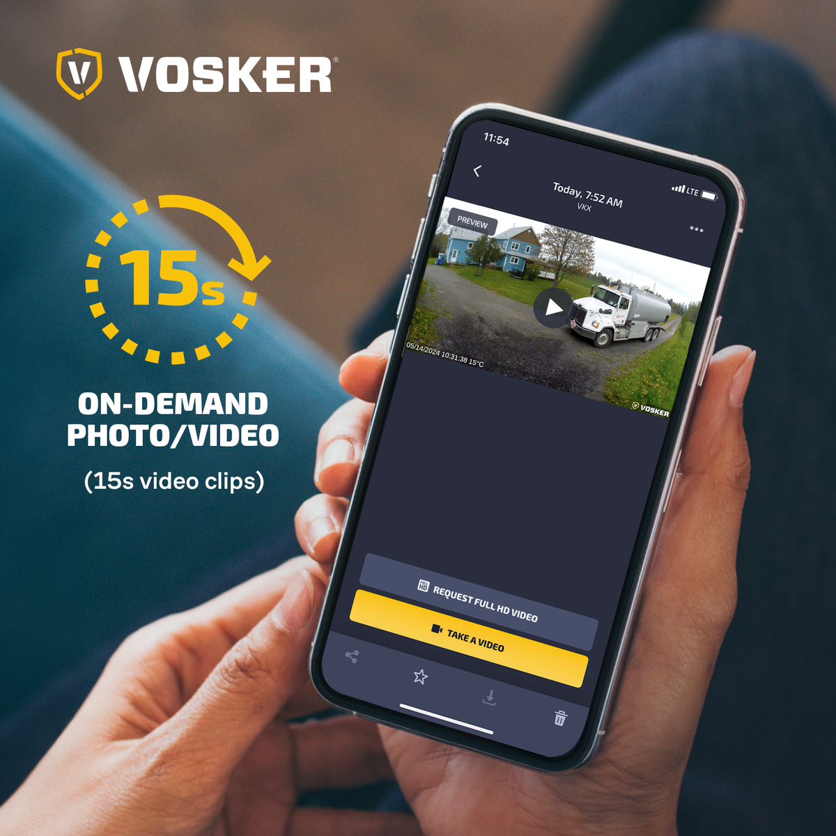 Vosker VKX cellular security camera sending motion alert to smartphone in the VOSKER app.