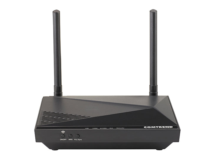 Close-up of the Comtrend PG-9172AC adapter showing LEDs, Ethernet port and dual external antennas.