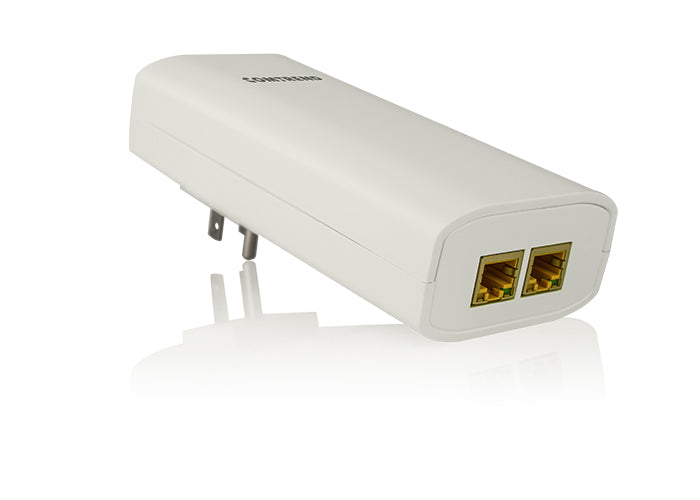 Close-up of the Comtrend PG-9182PoE showing two PoE-capable Gigabit Ethernet ports and status LEDs.