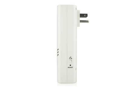 White electronic device with power plug on a white background