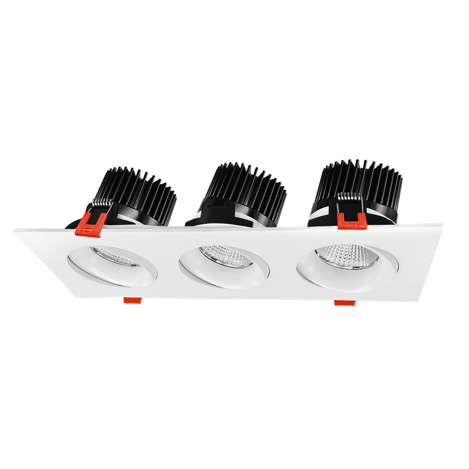 Square 3-Head Regressed Gimbal | RENO-LED-AURA-35-S36W-5CCT-XX-SQ