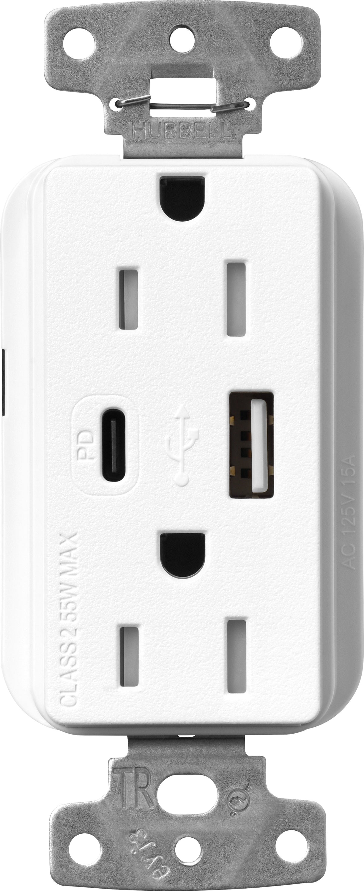 Lutron Claro SCR-15-ACTR-BW USB-A + USB-C PD duplex receptacle, satin finish, Brilliant White