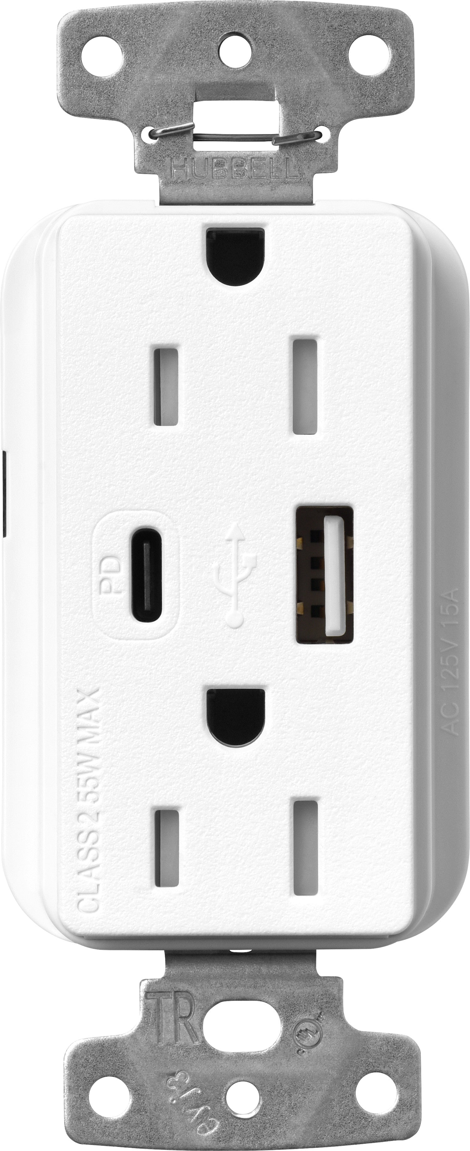 Lutron Claro SCR-15-ACTR-BW USB-A + USB-C PD duplex receptacle, satin finish, Brilliant White