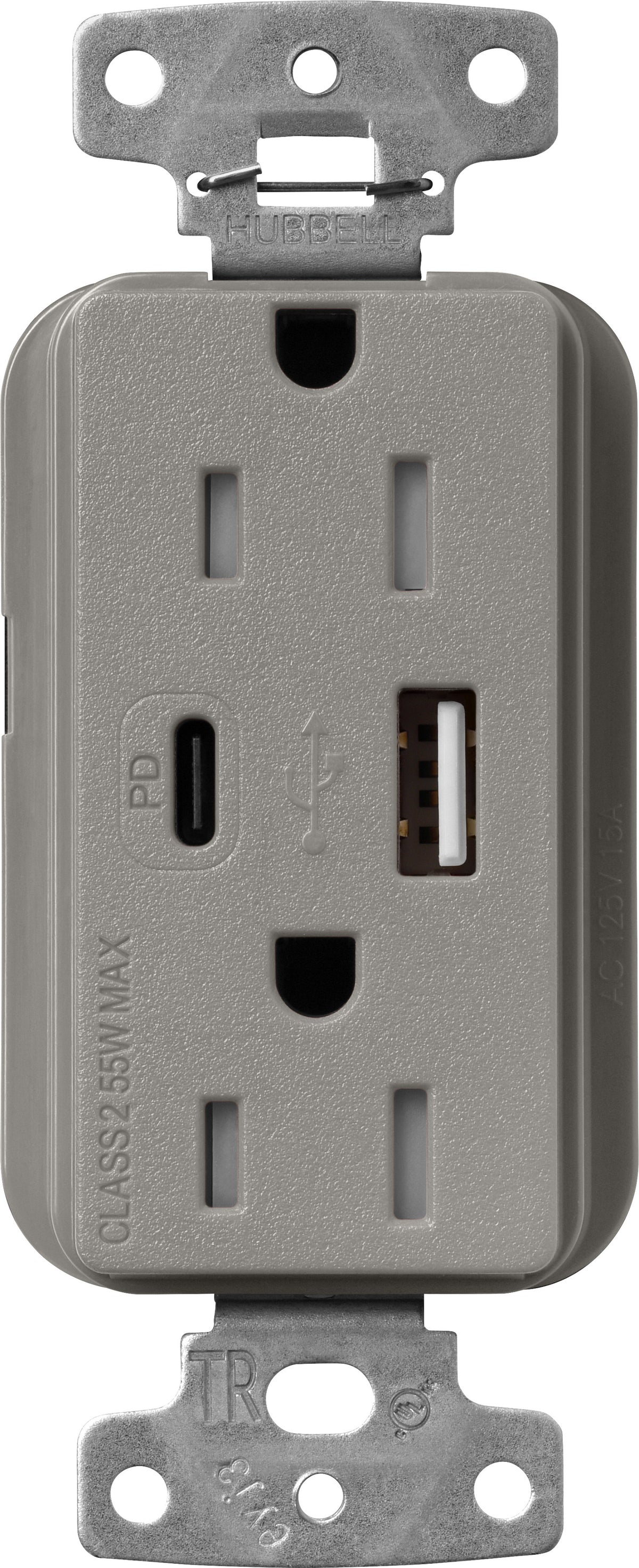 Lutron Claro SCR-15-ACTR-CS USB-A + USB-C PD duplex receptacle, satin finish, Cobblestone