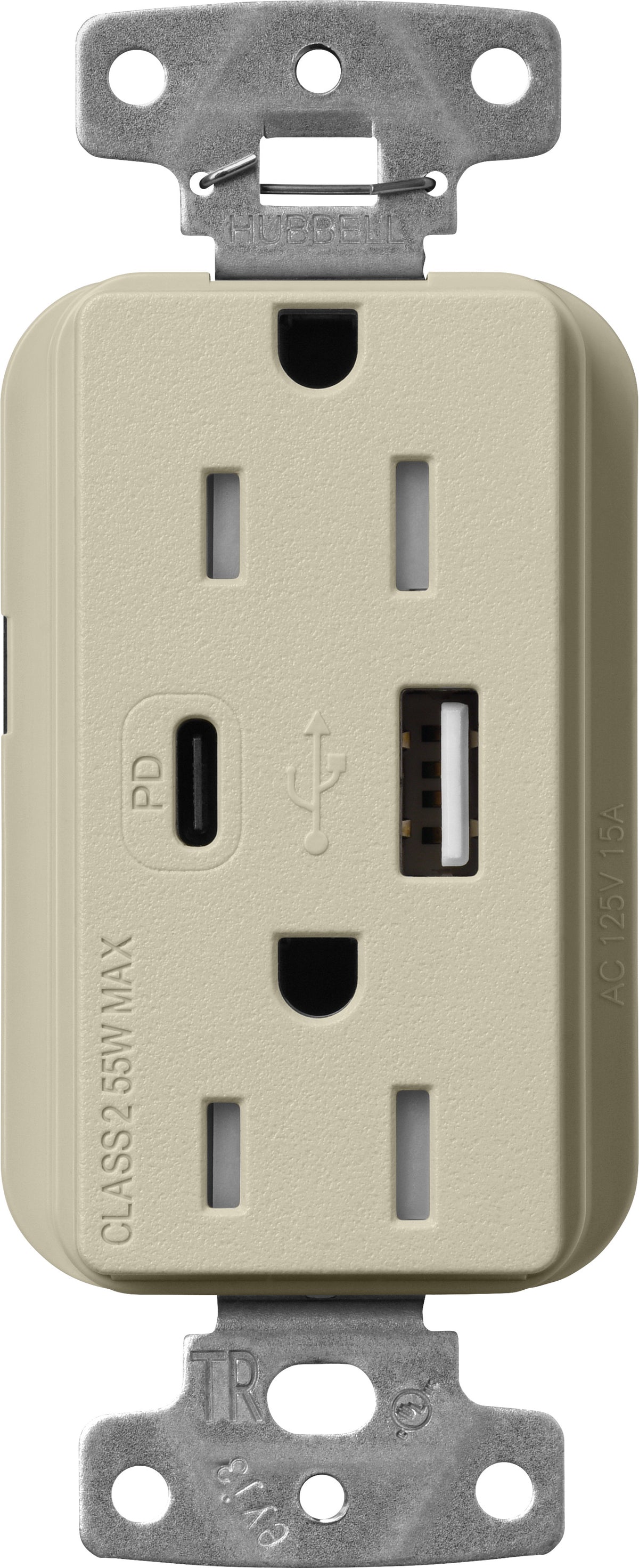 Lutron Claro SCR-15-ACTR-CY USB-A + USB-C PD duplex receptacle, satin finish, Clay