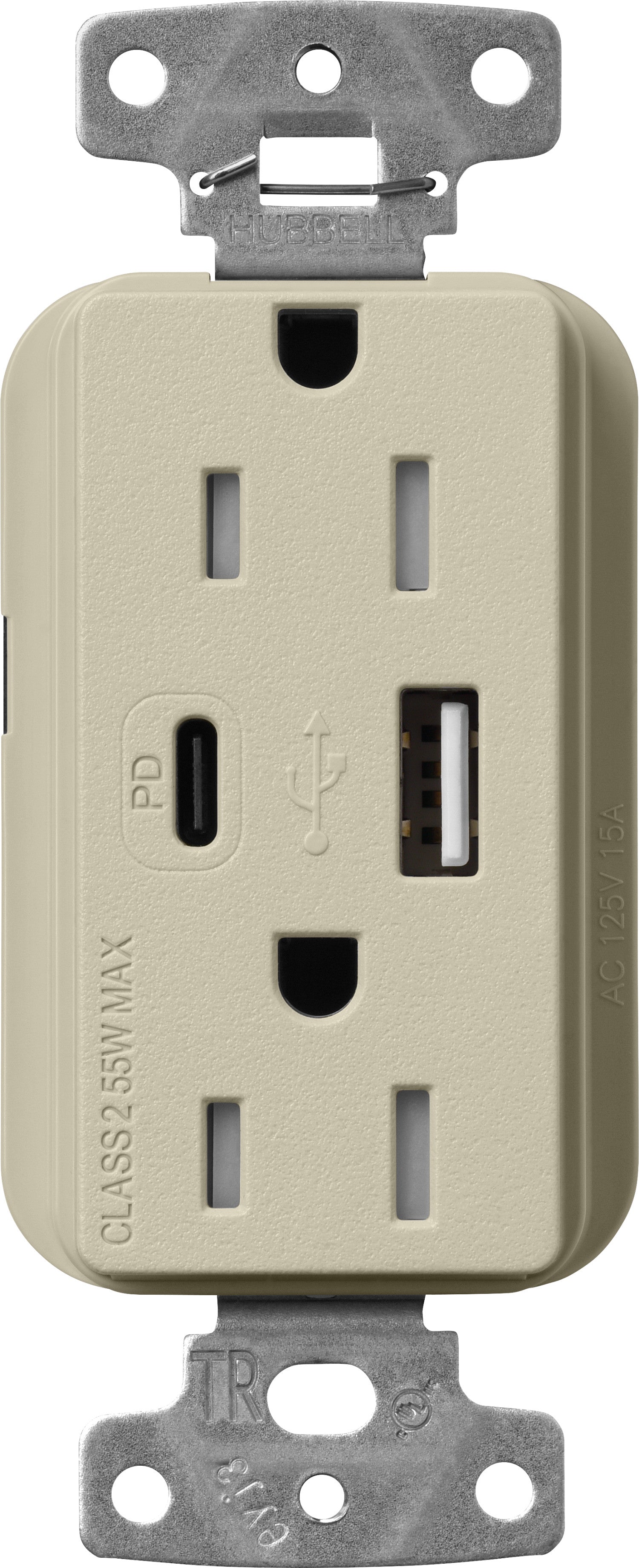 Lutron Claro SCR-15-ACTR-CY USB-A + USB-C PD duplex receptacle, satin finish, Clay