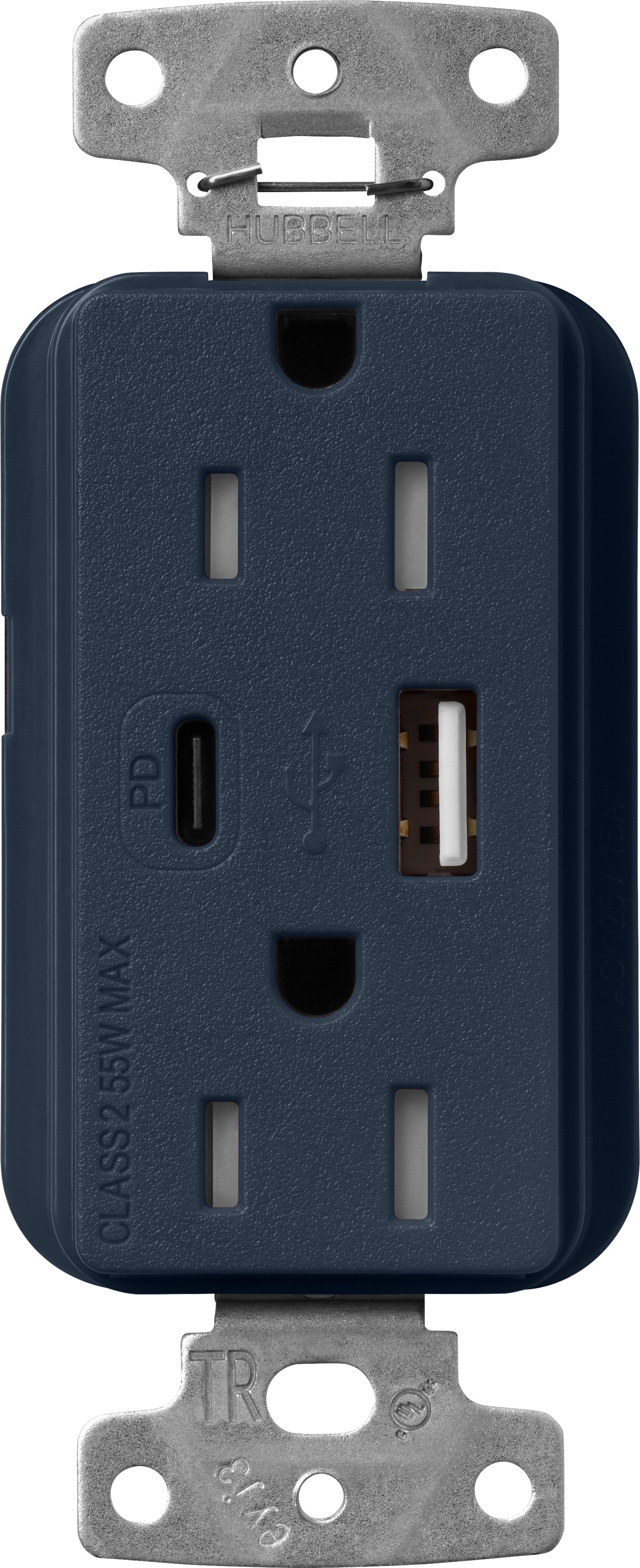 Lutron Claro SCR-15-ACTR-DE USB-A + USB-C PD duplex receptacle, satin finish, Deep Sea
