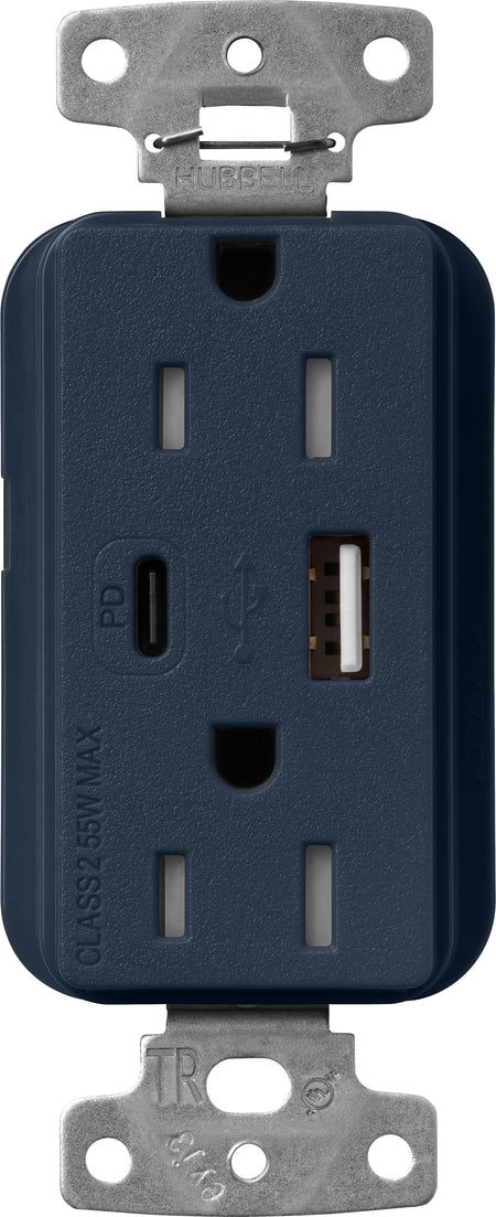 Lutron Claro SCR-15-ACTR-DE USB-A + USB-C PD duplex receptacle, satin finish, Deep Sea