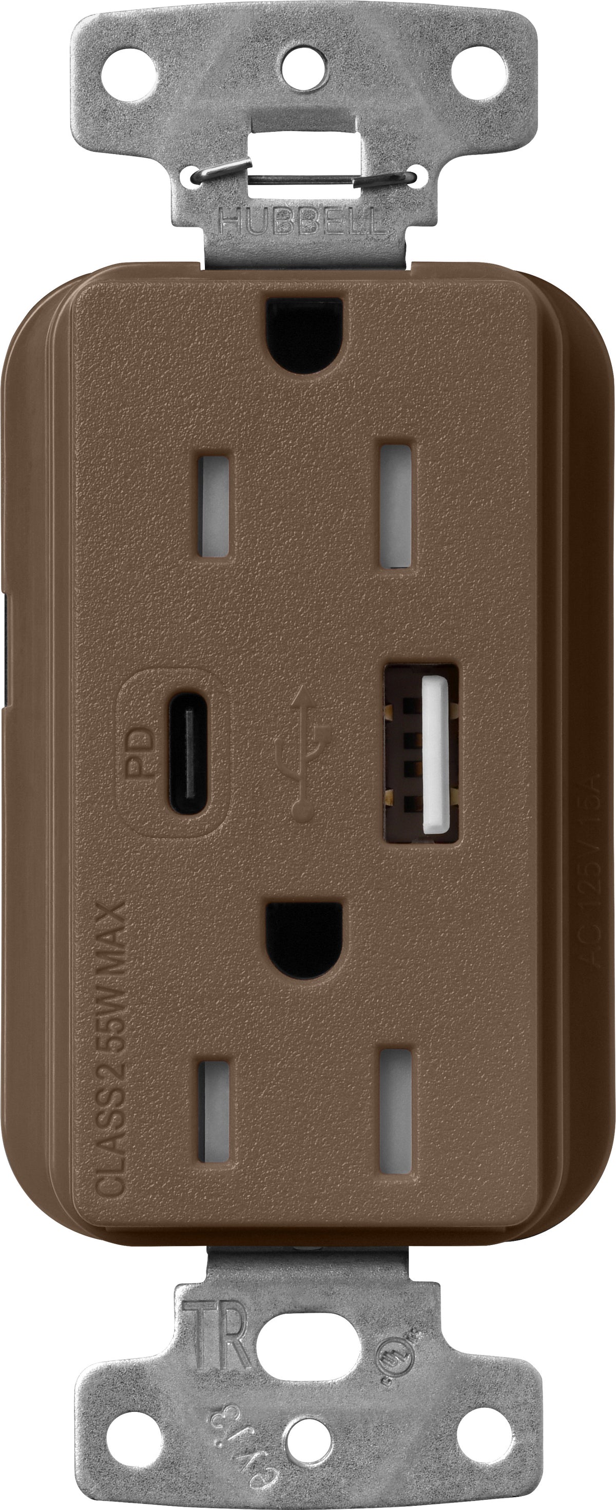 Lutron Claro SCR-15-ACTR-EP USB-A + USB-C PD duplex receptacle, satin finish, Espresso