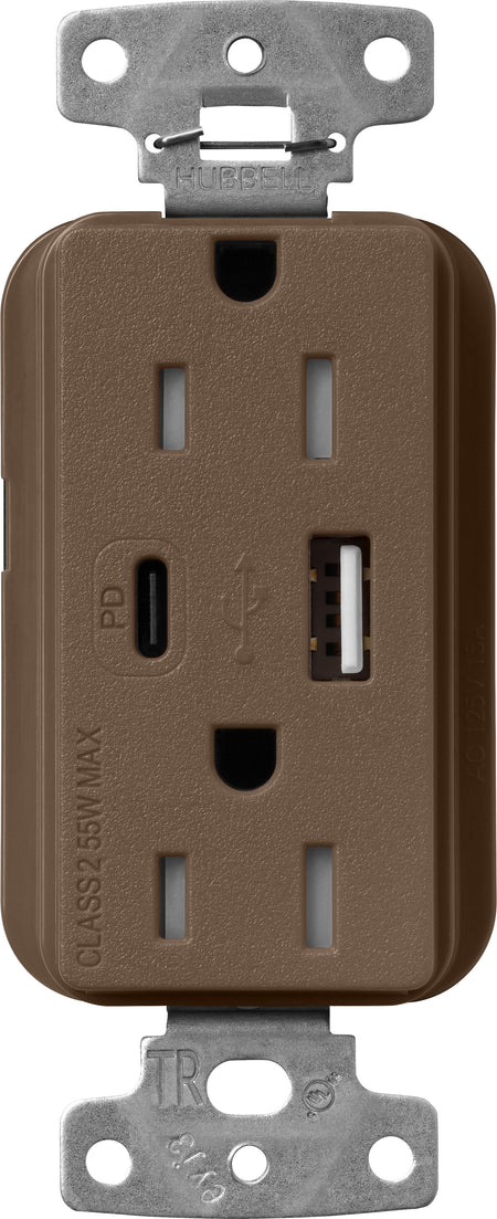 Lutron Claro SCR-15-ACTR-EP USB-A + USB-C PD duplex receptacle, satin finish, Espresso