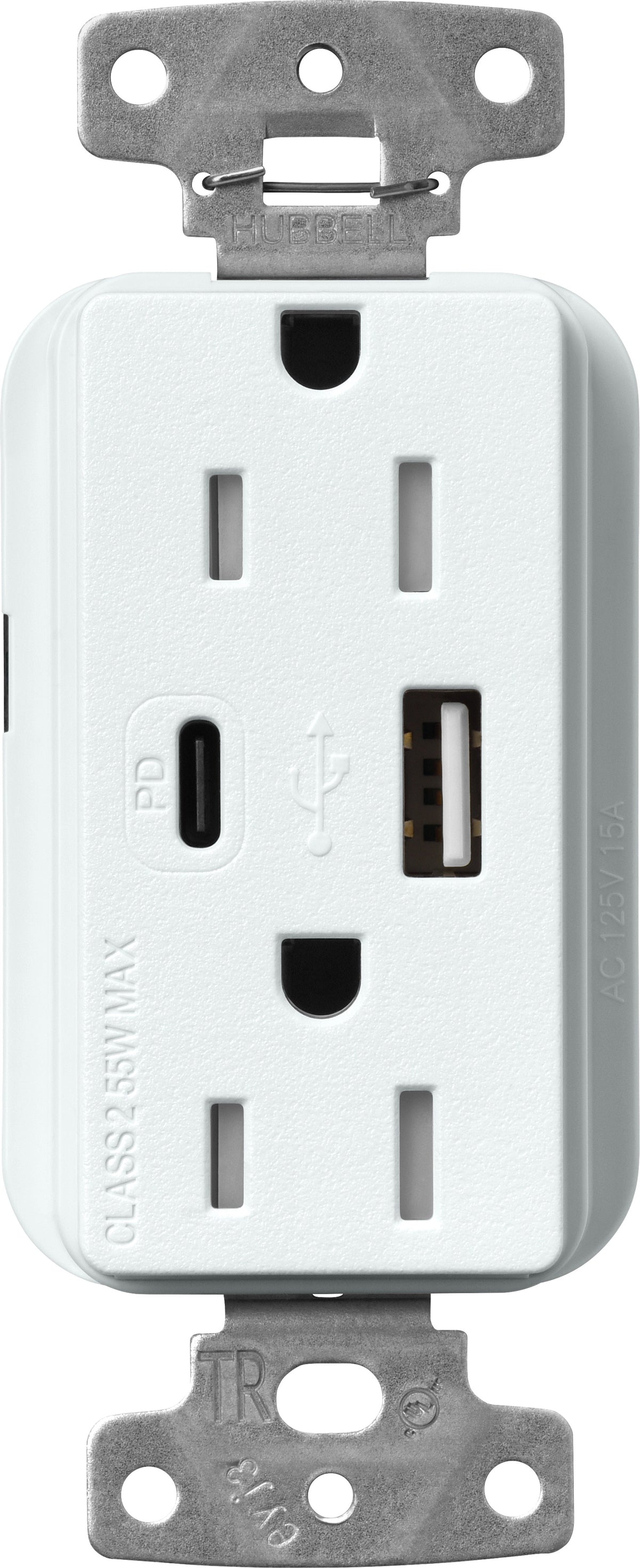 Lutron Claro SCR-15-ACTR-GL USB-A + USB-C PD duplex receptacle, satin finish, Glacier White