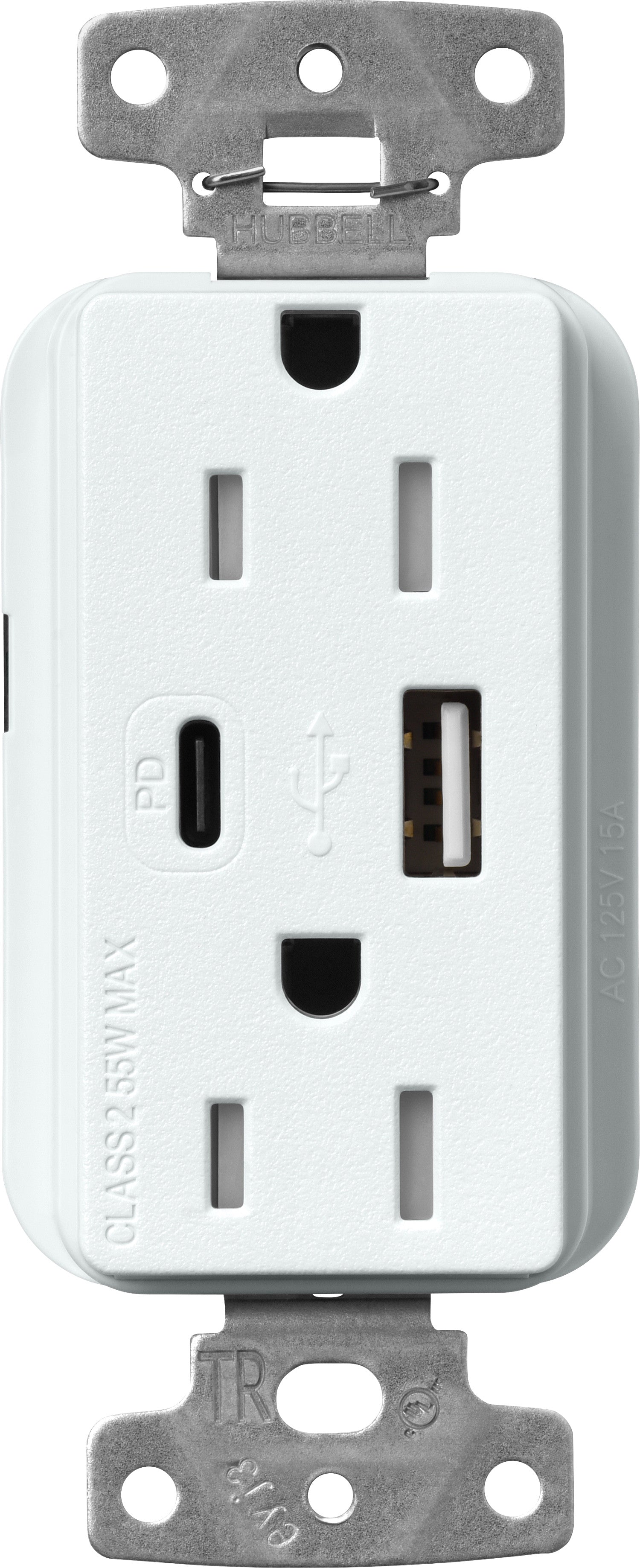Lutron Claro SCR-15-ACTR-GL USB-A + USB-C PD duplex receptacle, satin finish, Glacier White