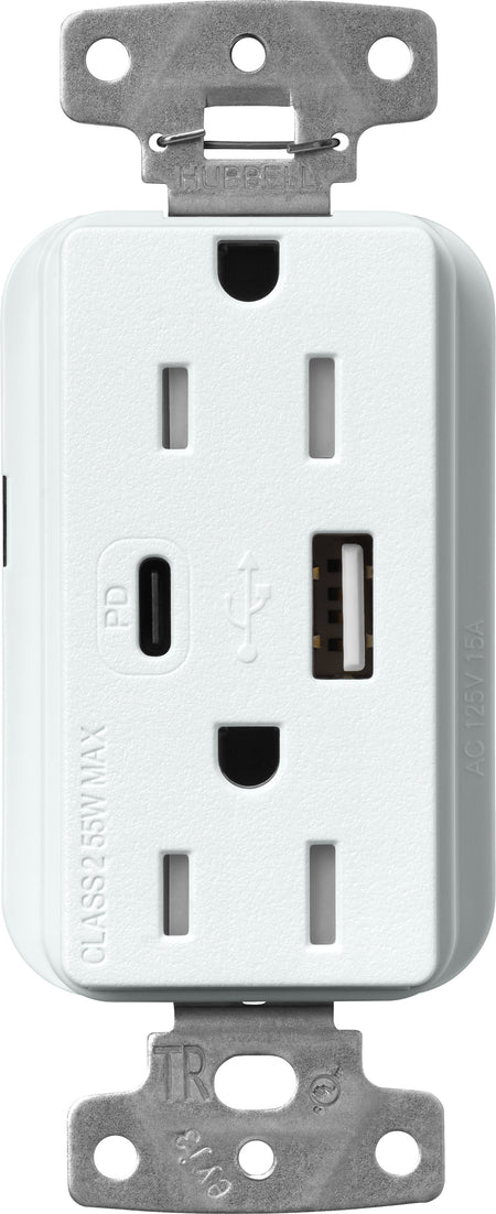 Lutron Claro SCR-15-ACTR-GL USB-A + USB-C PD duplex receptacle, satin finish, Glacier White