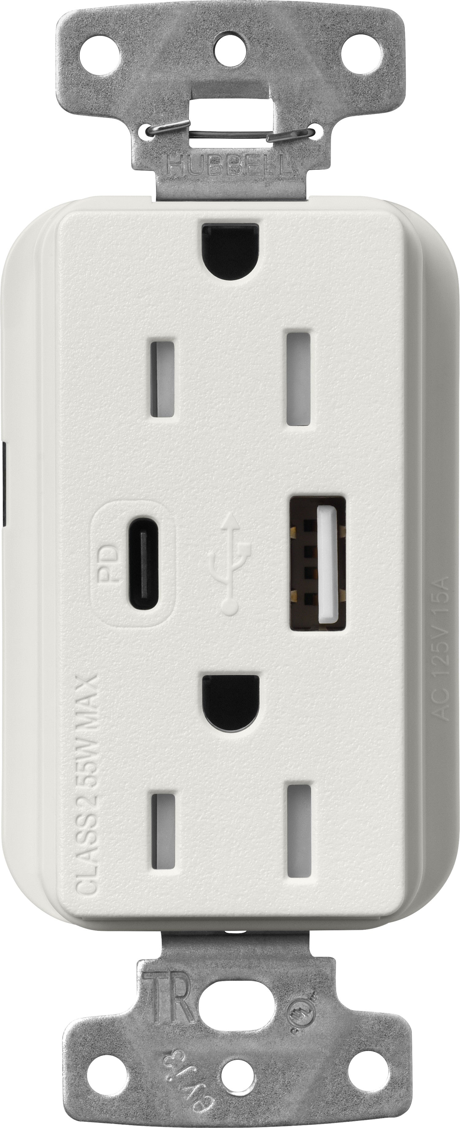 Lutron Claro SCR-15-ACTR-LG USB-A + USB-C PD duplex receptacle, satin finish, Lunar Gray