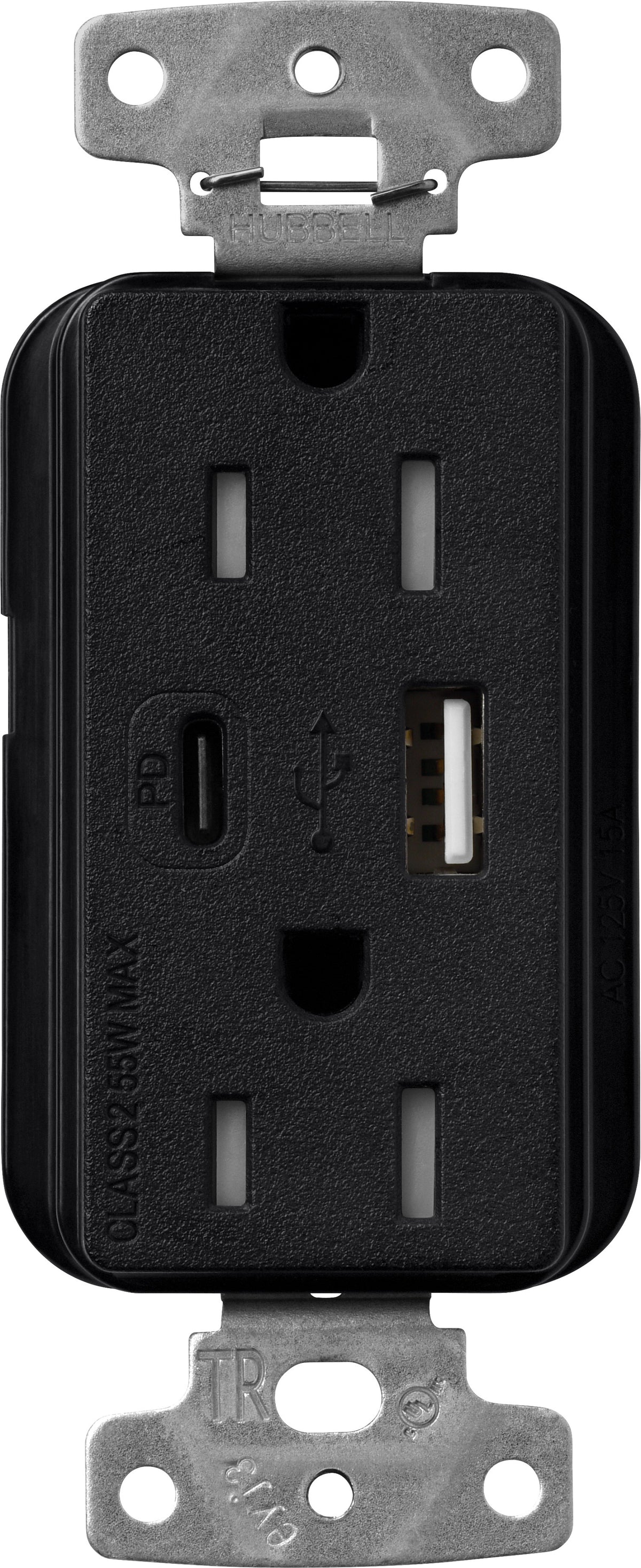 Lutron Claro SCR-15-ACTR-MN USB-A + USB-C PD duplex receptacle, satin finish, Midnight
