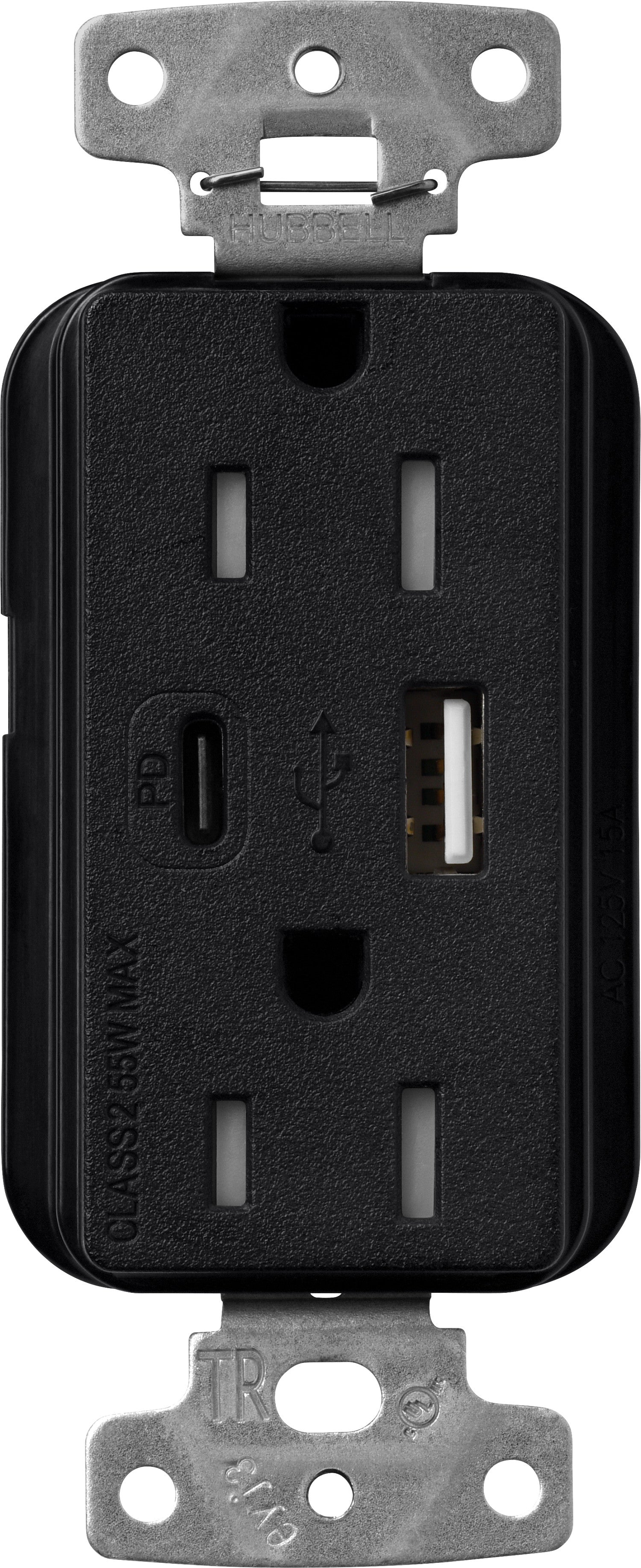 Lutron Claro SCR-15-ACTR-MN USB-A + USB-C PD duplex receptacle, satin finish, Midnight