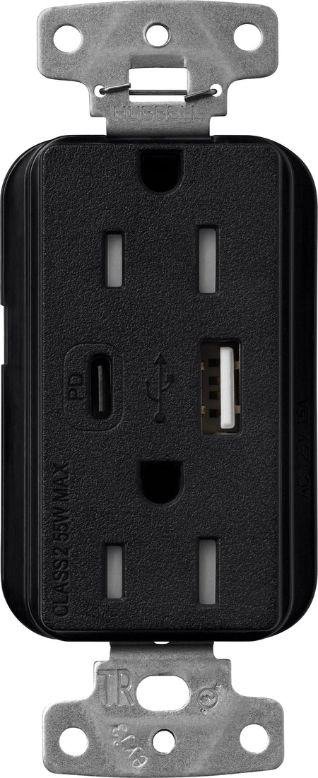 Lutron Claro SCR-15-ACTR-MN USB-A + USB-C PD duplex receptacle, satin finish, Midnight